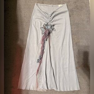 Spool Gray Maxi Skirt Floral Appliqué Detail Size M Flowy Statement Skirt